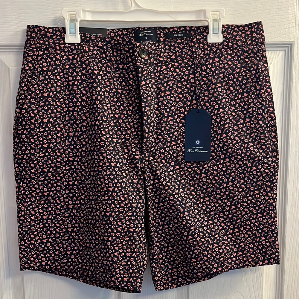 NWT! BEN SHERMAN Navy and Pink Flat Front Shorts size 34